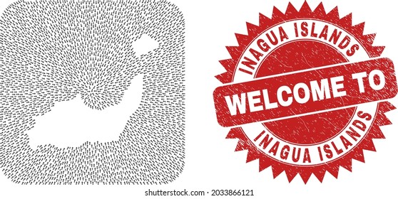 Vector mosaic Inagua Islands map of straight arrows and rubber Welcome badge. Mosaic geographic Inagua Islands map created as carved shape from rounded square shape with movement arrows.