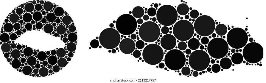 Vector mosaic Isla La Tortuga map of round elements. Mosaic geographic Isla La Tortuga map designed as carved shape from round shape with spheric parts in black color hues.