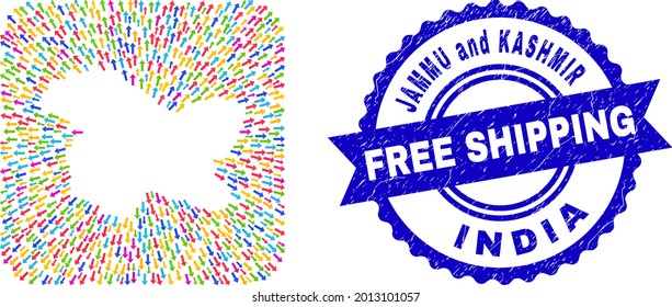 Vektor-Mosaik Jammu und Kaschmir Staatskarte von geraden Pfeilen und grunge Free Shipping Robbe.