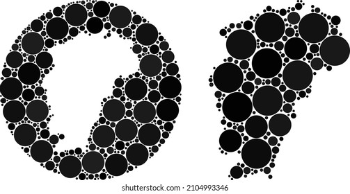 Vector mosaic Jiangxi Province map of sphere items. Mosaic geographic Jiangxi Province map is designed as carved shape from round shape with sphere dots in black colors.