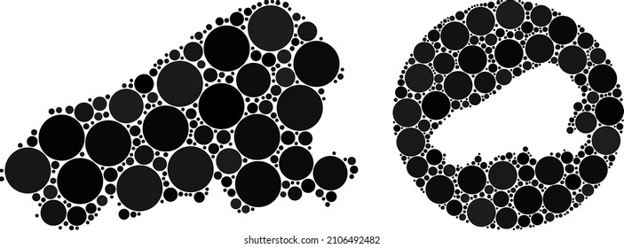 Mosaico vectorial de la isla Kahoolawe. El mapa geográfico mosaico de la isla Kahoolawe está diseñado como una galería de símbolos de círculo con elementos en color negro.