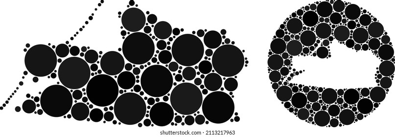 Vector mosaic Kaliningrad Region map of spheric items. Mosaic geographic Kaliningrad Region map constructed as carved shape from round shape with spheric elements in black colors.