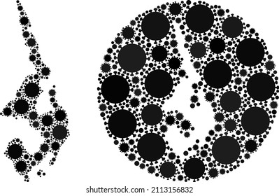 Vector mosaic Koh Phi Leh map of sars virus icons. Mosaic geographic Koh Phi Leh map designed as stencil from round shape with SARS virus items in black color hues.