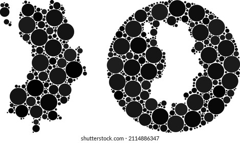 Vector mosaic Koh Tao map of circle parts. Mosaic geographic Koh Tao map designed as stencil from round shape with circle dots in black colors. Dotted vector mosaic Koh Tao map.