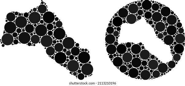 Vector mosaic Kurdistan map of circle parts. Mosaic geographic Kurdistan map is created as hole from circle with circle items in black color hues. Pixelated vector mosaic Kurdistan map.