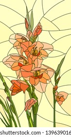 Vector mosaic with large cells of gladiolus on yellow.
