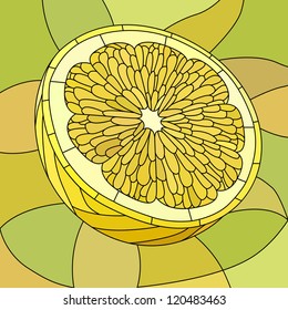 Vector mosaic with large cells of yellow half lemon on light green.