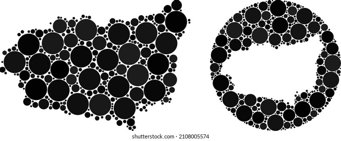 Vector mosaic Leon Province map of round parts. Mosaic geographic Leon Province map is constructed as carved shape from round shape with spheric items in black color hues.
