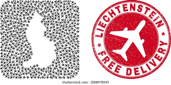 Mapa del mosaico vectorial de Liechtenstein de los artículos de la fuerza aérea y estampilla del sello de la junta de entrega gratuita.