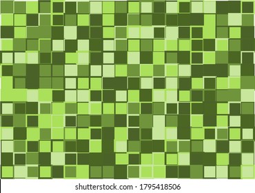 Vector mosaic with light and dark green shades and different sized borders in shades of green for futuristic, web, banner,cover, presentation, social media, wrapping paper, art, etc. backgrounds