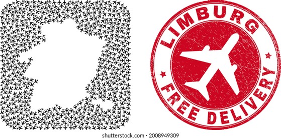 Vector Mosaic Limburg Provinz Karte von Flugzeuglieferelementen und grunge Free Delivery Siegel Stempel.