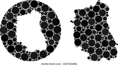 Vector mosaic Lublin Voivodeship map of round elements. Mosaic geographic Lublin Voivodeship map created as carved shape from round shape with sphere dots in black color hues.