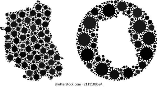 Mosaico vectorial Lublin Voivodeship mapa de objetos de coronavirus. Mapa geográfico mosaico de la Voivodeship de Lublin diseñado como forma tallada de forma redonda con elementos de infección cómodos en tonos de color negro.