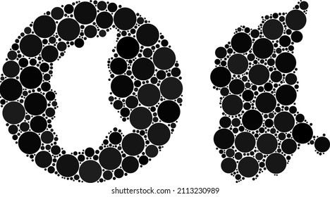 Vector mosaic Lubusz Voivodeship map of circle dots. Mosaic geographic Lubusz Voivodeship map is constructed as subtraction from circle with spheric dots in black colors.