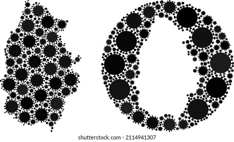Vector mosaic Lugo Province map of flu virus items. Mosaic geographic Lugo Province map constructed as hole from round shape with covid virus items in black color hues.
