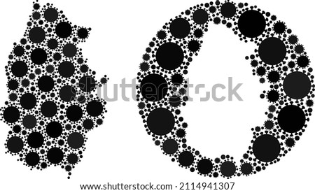 Vector mosaic Lugo Province map of flu virus items. Mosaic geographic Lugo Province map constructed as hole from round shape with covid virus items in black color hues.