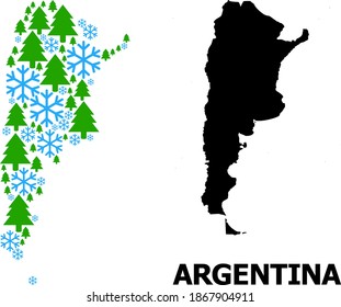 Vector mosaic map of Argentina done for New Year, Christmas, and winter. Mosaic map of Argentina is done with snow and fir trees.