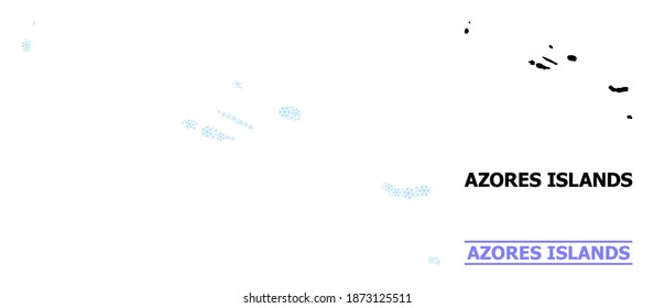 Vector mosaic map of Azores Islands combined for New Year, Christmas celebration, and winter. Mosaic map of Azores Islands is made from light blue ice crystals.
