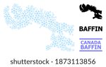 Vector mosaic map of Baffin Island created for New Year, Christmas celebration, and winter. Mosaic map of Baffin Island is organized with light blue snow items.