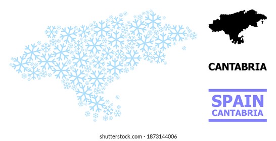 Vector mosaic map of Cantabria Province done for New Year, Christmas celebration, and winter. Mosaic map of Cantabria Province is designed from light blue snow items.