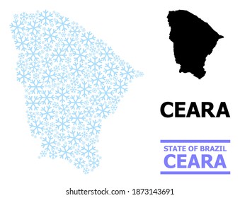 Mapa vectorial de mosaico del estado de Ceara organizado para Año Nuevo, Navidad y invierno. El mapa mosaico del estado de Ceara está diseñado con elementos de nieve azul claro.
