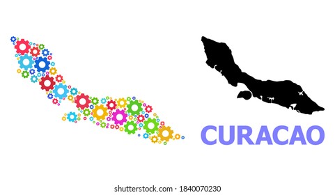 Vektormosaik Karte von Curacao Insel getan für Dienstleistungen. Die Mosaikkarte der Insel Curacao ist mit zufälligen, hellen Gängen gemacht. Ingenieurskunst in hellen Farben.