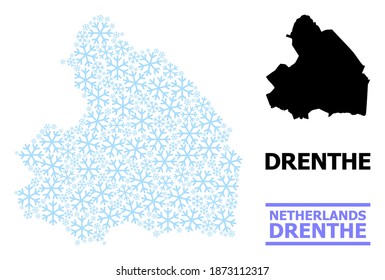 Vector mosaic map of Drenthe Province constructed for New Year, Christmas celebration, and winter. Mosaic map of Drenthe Province is composed with light blue snow icons.