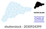 Vector mosaic map of Easter Island organized for New Year, Christmas celebration, and winter. Mosaic map of Easter Island is composed from light blue snow items.