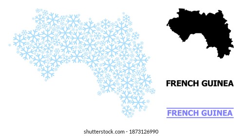 Vector mosaic map of French Guinea constructed for New Year, Christmas celebration, and winter. Mosaic map of French Guinea is designed of light blue ice crystals.
