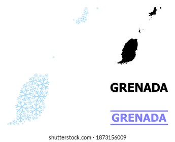Vector mosaic map of Grenada Islands done for New Year, Christmas celebration, and winter. Mosaic map of Grenada Islands is done of light blue snow items.