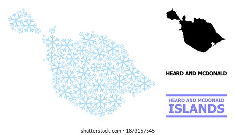 Vector mosaic map of Heard and McDonald Islands constructed for New Year, Christmas celebration, and winter. Mosaic map of Heard and McDonald Islands is formed of light blue snow items.