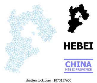 Vector mosaic map of Hebei Province designed for New Year, Christmas celebration, and winter. Mosaic map of Hebei Province is designed with light blue snow parts.