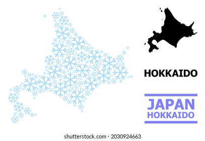 Vector mosaic map of Hokkaido Island done for New Year, Christmas celebration, and winter. Mosaic map of Hokkaido Island is designed from light blue snow parts.