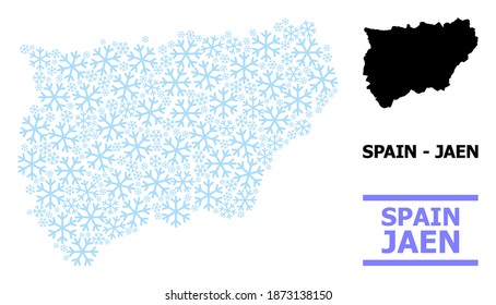 Vector mosaic map of Jaen Spanish Province organized for New Year, Christmas celebration, and winter. Mosaic map of Jaen Spanish Province is organized of light blue snow parts.