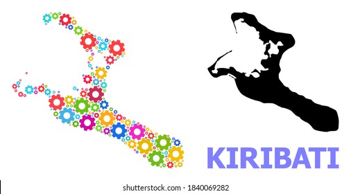 Mapa de mosaicos vectoriales de la isla de Kiribati organizado para talleres. El mapa mosaico de la isla de Kiribati se forma a partir de artes luminosas y aleatorias. Artículos de ingeniería de colores vivos.