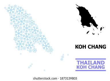 Vector mosaic map of Koh Chang created for New Year, Christmas celebration, and winter. Mosaic map of Koh Chang is done of light blue snow elements.