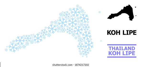 Mapa de mosaico vectorial de la cuerda Koh hecho para Año Nuevo, celebración de Navidad e invierno. El mapa mosaico de la cuerda Koh tiene forma de elementos de nieve azul claro. Plantilla de diseño para afiches políticos y de Navidad.
