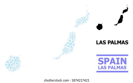 Mapa vectorial de mosaico de la provincia de Las Palmas combinado para Año Nuevo, Navidad y invierno. Mapa mosaico de la provincia de Las Palmas compuesto de elementos de nieve azul claro.