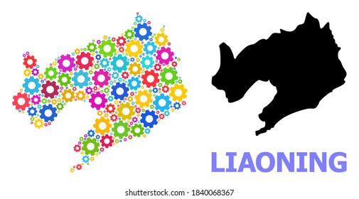 Mapa de mosaicos vectoriales de la provincia de Liaoning diseñado para la ingeniería. El mapa mosaico de la provincia de Liaoning está diseñado de artes coloridas dispersas. Artículos de ingeniería de colores vivos.
