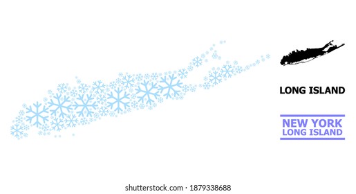 Vector mosaic map of Long Island constructed for New Year, Christmas celebration, and winter. Mosaic map of Long Island is organized with light blue snow.