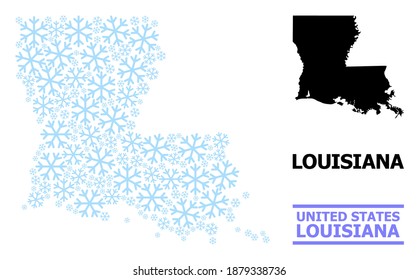 Vector mosaic map of Louisiana State done for New Year, Christmas celebration, and winter. Mosaic map of Louisiana State is made from light blue snow parts.