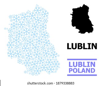 Vector mosaic map of Lublin Province done for New Year, Christmas celebration, and winter. Mosaic map of Lublin Province is created with light blue ice crystals.