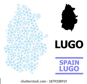 Vector mosaic map of Lugo Province done for New Year, Christmas celebration, and winter. Mosaic map of Lugo Province is made with light blue snow elements.