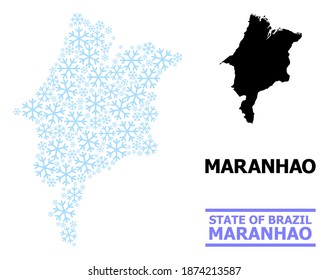 Vector mosaic map of Maranhao State done for New Year, Christmas celebration, and winter. Mosaic map of Maranhao State is done of light blue snow icons.