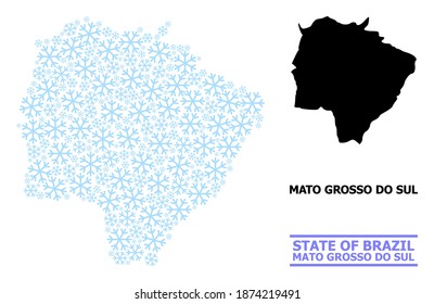Vektor-Mosaik-Karte von Mato Grosso do Sul Staat geschaffen für Neujahr, Weihnachtsfeier und Winter. Die Mosaikkarte von Mato Grosso do Sul State besteht aus hellblauen Schneeelementen.