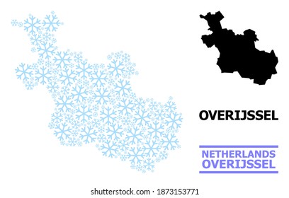 Vector mosaic map of Overijssel Province constructed for New Year, Christmas celebration, and winter. Mosaic map of Overijssel Province is designed with light blue snow items.