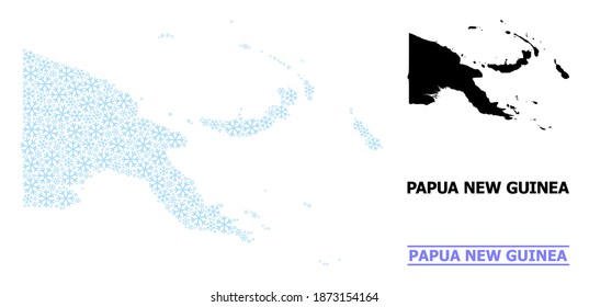 Vector mosaic map of Papua New Guinea organized for New Year, Christmas celebration, and winter. Mosaic map of Papua New Guinea is organized of light blue ice crystals.