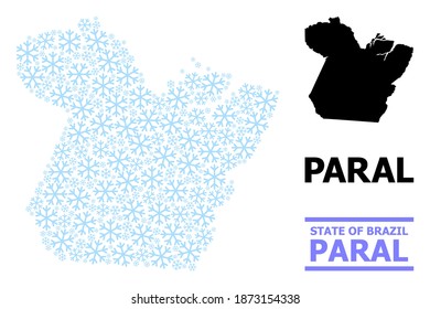 Vector mosaic map of Paral State constructed for New Year, Christmas celebration, and winter. Mosaic map of Paral State is made with light blue snow items.
