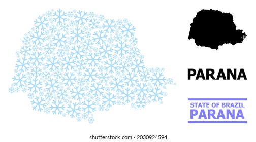 Vector mosaic map of Parana State designed for New Year, Christmas celebration, and winter. Mosaic map of Parana State is created of light blue snow elements.
