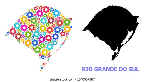 Mapa de mosaicos vectoriales del estado de Rio Grande do Sul hecho para los servicios. El mapa mosaico del estado de Rio Grande do Sul se organiza a partir de unos córgenes brillantes. Artículos de ingeniería de colores vivos.